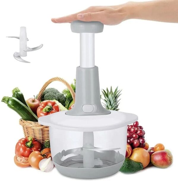 Manual Hand Operated 2000 ML litter Chopper Pump Action With Free 3 Blades Food Processor Portable Container And Easy To Clean Kitchen Gadget. (random color)