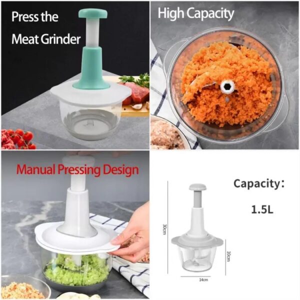 Manual Hand Operated 2000 ML litter Chopper Pump Action With Free 3 Blades Food Processor Portable Container And Easy To Clean Kitchen Gadget. (random color) - Image 4