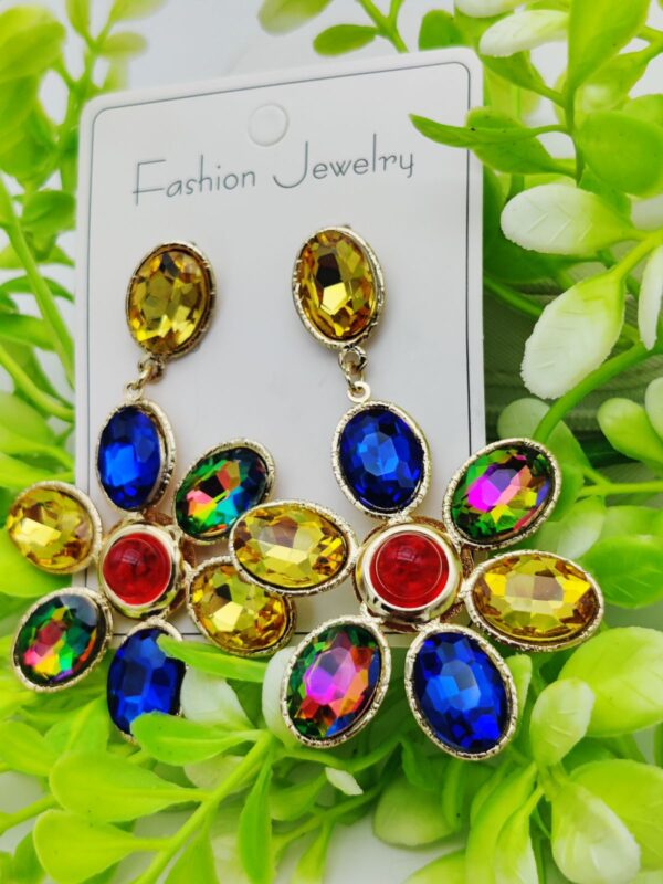 Imported Dazzling Multicolored Floral Statement Earrings – A Celebration of Elegance and Vibrance - Image 2