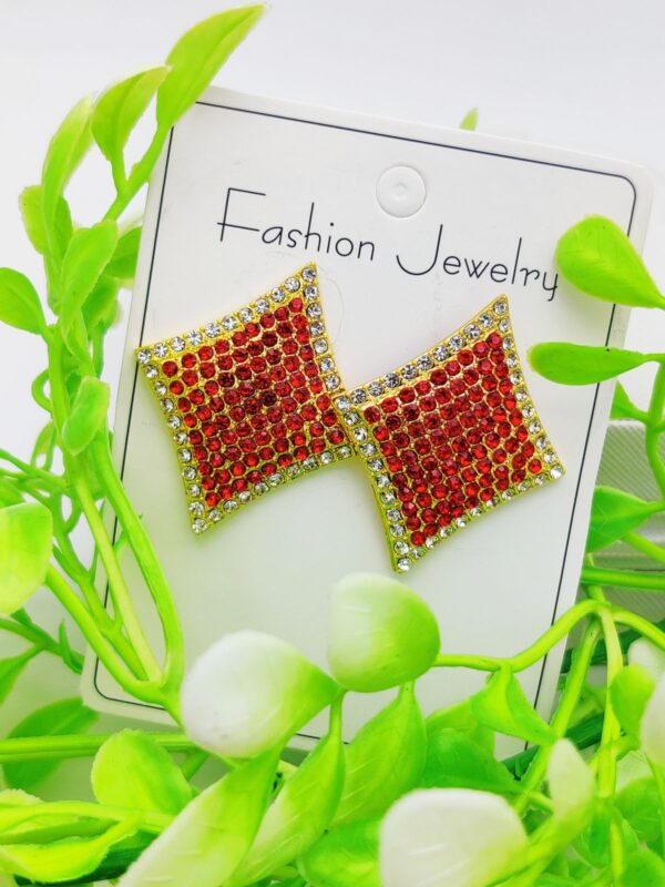 Imported Dazzling Ruby Red Diamond-Shaped Earrings with Sparkling Crystals | Fashion Earrings For Girls & Women